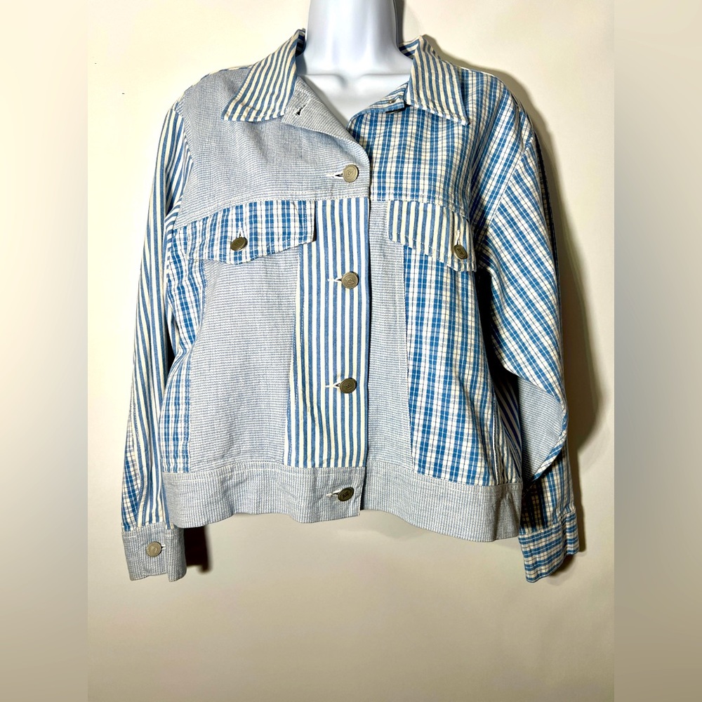 Vintage 80s Gloria Vanderbilt Limited Edition Print Blue White Denim Jacket MINT